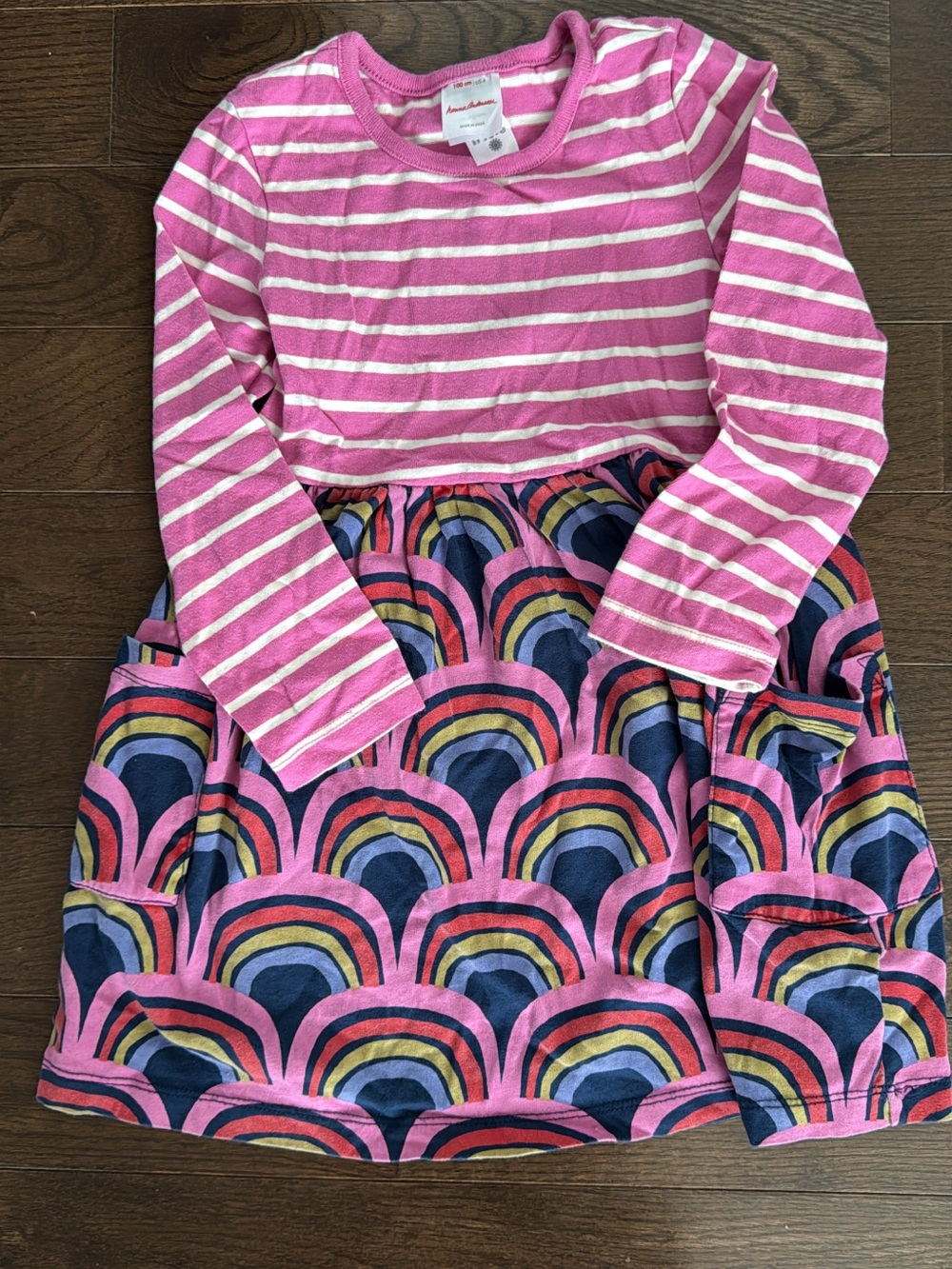 Hanna Andersson Pink Striped Top with Rainbow Skirt Dress